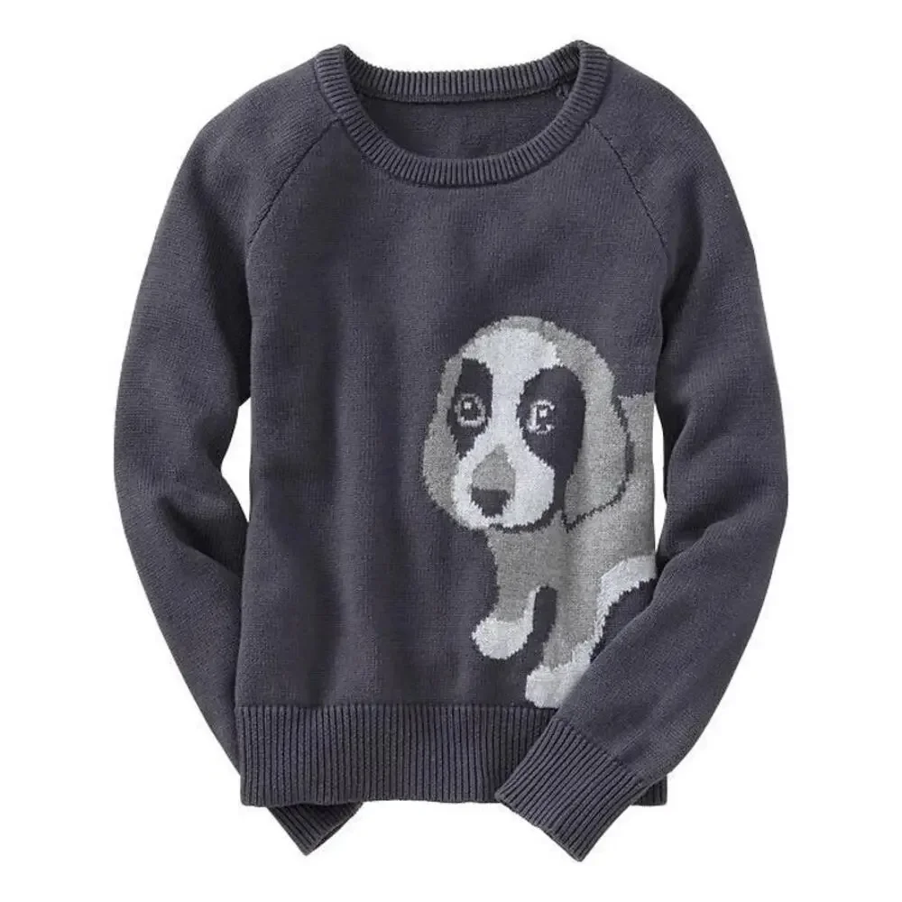 Old Navy‎ Girls M 8 Doggy Sweater Gray Beagle Basset Cotton